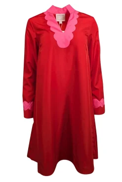 Sail to Sable - Red Tunic Dress w/ Pink Scallop Trim Sz XS
