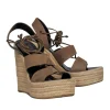 Saint Laurent - Beige Suede Platform Woven Wedges Sz 9.5