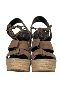 Saint Laurent - Beige Suede Platform Woven Wedges Sz 9.5