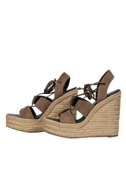 Saint Laurent - Beige Suede Platform Woven Wedges Sz 9.5