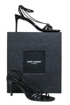 Saint Laurent - Black Leather Strappy Heeled Sandals Sz 8