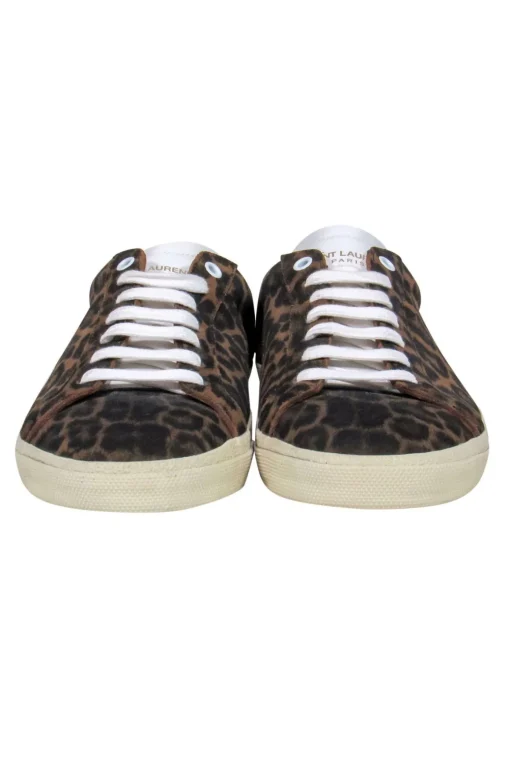 Saint Laurent - Brown Leopard Print Lace-Up Sneakers Sz 11