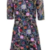 Saloni - Black w/ Multi Color Floral Short Sleeve Mini Dress Sz 4