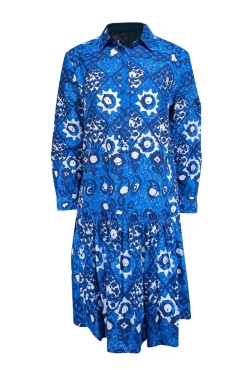 Saloni - Blue & White Print Cotton Shift Dress Sz 8