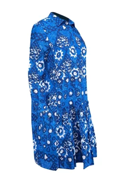 Saloni - Blue & White Print Cotton Shift Dress Sz 8