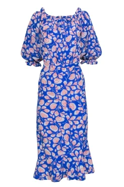 Saloni - Blue, White, & Red Print Key Hole Back Dress Sz 2