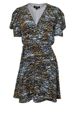 Saloni - Orange, Black, & White Tiger Print Silk Wrap Dress Sz 6
