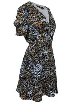 Saloni - Orange, Black, & White Tiger Print Silk Wrap Dress Sz 6