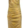 Samantha Sung - Grey & Yellow Polka Dot Strapless Cotton Dress Sz 8