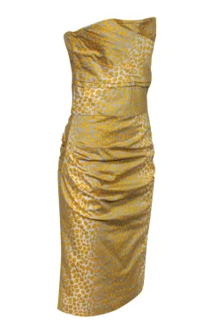 Samantha Sung - Grey & Yellow Polka Dot Strapless Cotton Dress Sz 8