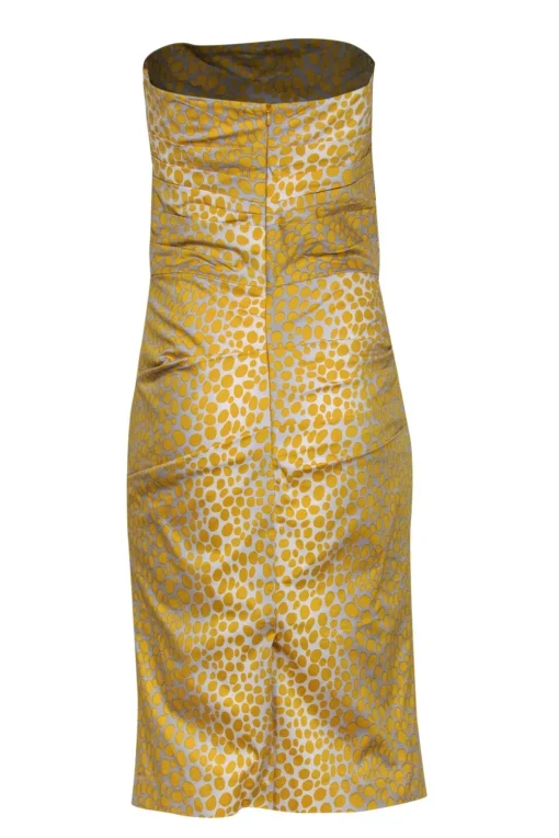 Samantha Sung - Grey & Yellow Polka Dot Strapless Cotton Dress Sz 8