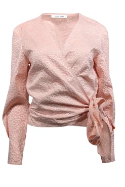Samsoe Samsoe - Rose Pink Floral Jacquard Wrap Blouse Sz L