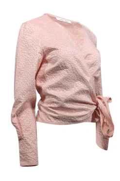 Samsoe Samsoe - Rose Pink Floral Jacquard Wrap Blouse Sz L