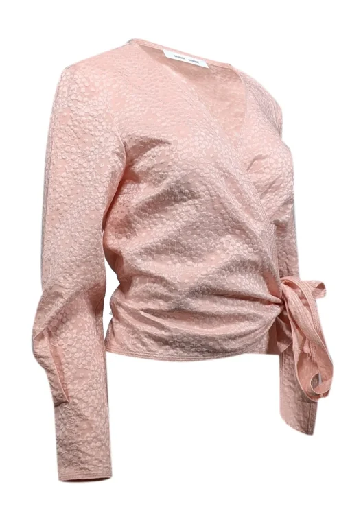 Samsoe Samsoe - Rose Pink Floral Jacquard Wrap Blouse Sz L