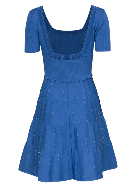 Sandro - Baby Blue Square Neck A-Line Dress w/ Studs Sz 6