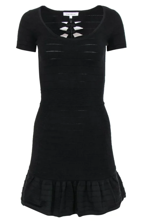 Sandro - Black Cotton Short Sleeve Dress Sz S