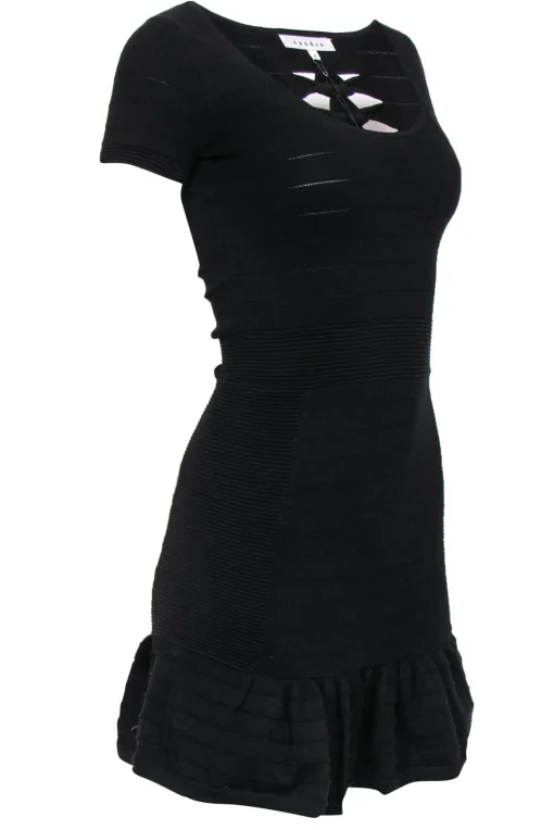 Sandro - Black Cotton Short Sleeve Dress Sz S