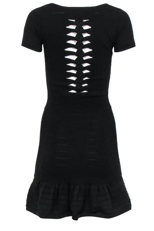 Sandro - Black Cotton Short Sleeve Dress Sz S