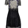 Sandro - Black, Ivory, & Blue Lace Mini Dress Sz 8