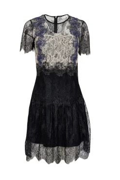 Sandro - Black, Ivory, & Blue Lace Mini Dress Sz 8