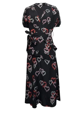 Sandro - Black, Pink, & Red Heart Print Silk Dress w/ Lace Accents Sz 4