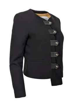 Sandro - Black w/ Leather Strap & Gold Button Jacket Sz 6