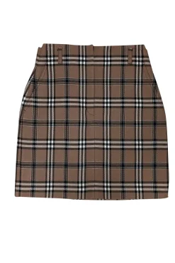 Sandro - Camel Brown, Black, & White Plaid Tartan Skirt Sz 6