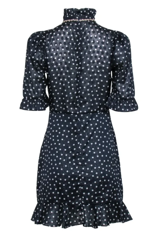 Sandro – Embellished Navy w/ White Polka Dot Dress Sz 4