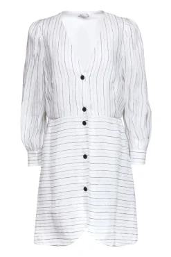 Sandro - Ivory & Metallic Stripe Button Front Dress Sz 10