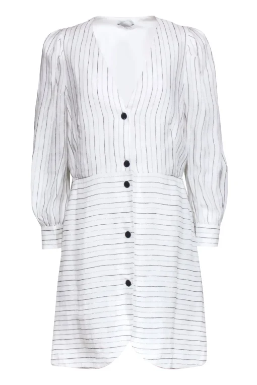 Sandro - Ivory & Metallic Stripe Button Front Dress Sz 10
