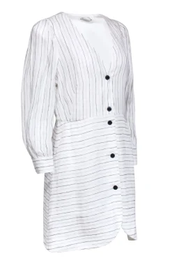 Sandro - Ivory & Metallic Stripe Button Front Dress Sz 10