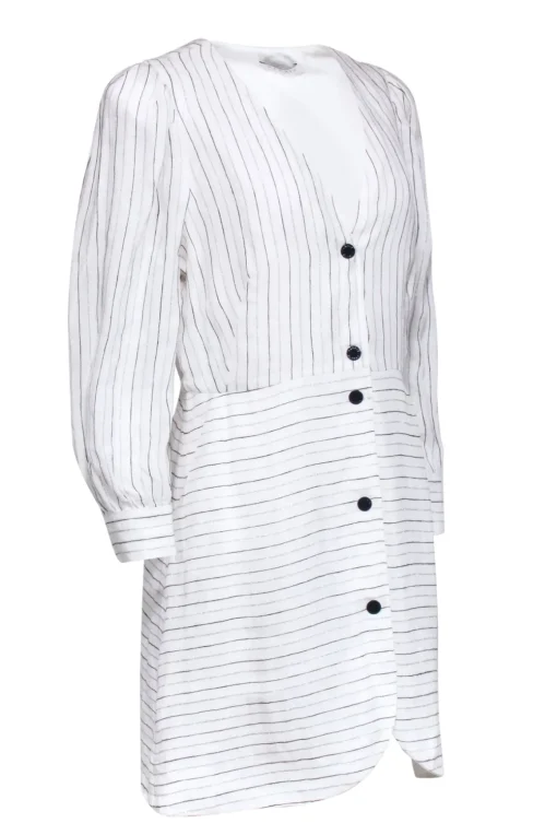 Sandro - Ivory & Metallic Stripe Button Front Dress Sz 10