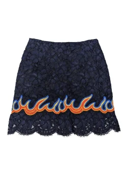 Sandro - Navy Lace Skirt w/ Flame Embroidered Ruffled Hem Sz 4