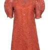 Sandro - Orange Lace Mini Short Sleeve Button Front Dress Sz 6