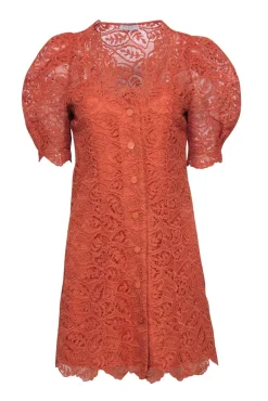 Sandro - Orange Lace Mini Short Sleeve Button Front Dress Sz 6