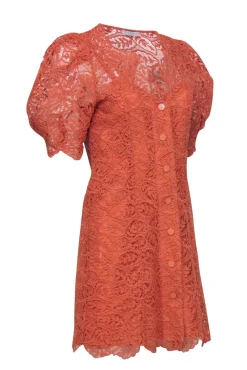 Sandro - Orange Lace Mini Short Sleeve Button Front Dress Sz 6