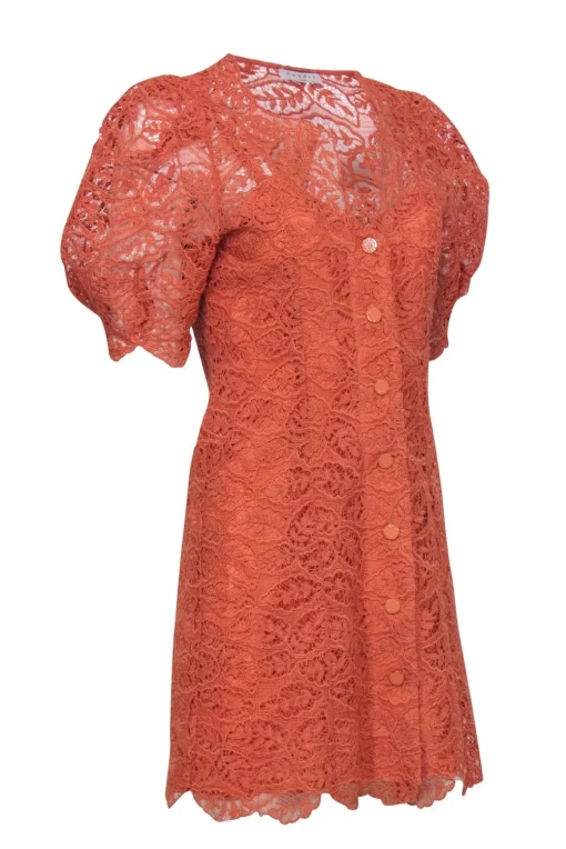 Sandro - Orange Lace Mini Short Sleeve Button Front Dress Sz 6
