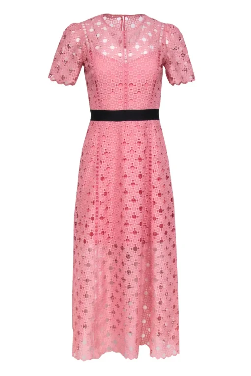 Sandro - Pink Eyelet Lace Short Sleeve Dress Sz 4