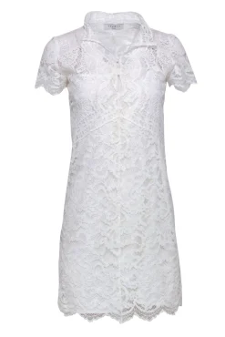 Sandro - White Lace Cap Sleeve Sheath Dress Sz 2