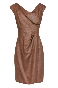 Sara Campbell - Metallic Tan Woven Linen Sheath Dress Sz 10