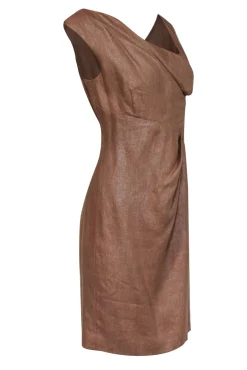 Sara Campbell - Metallic Tan Woven Linen Sheath Dress Sz 10