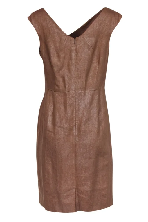 Sara Campbell - Metallic Tan Woven Linen Sheath Dress Sz 10