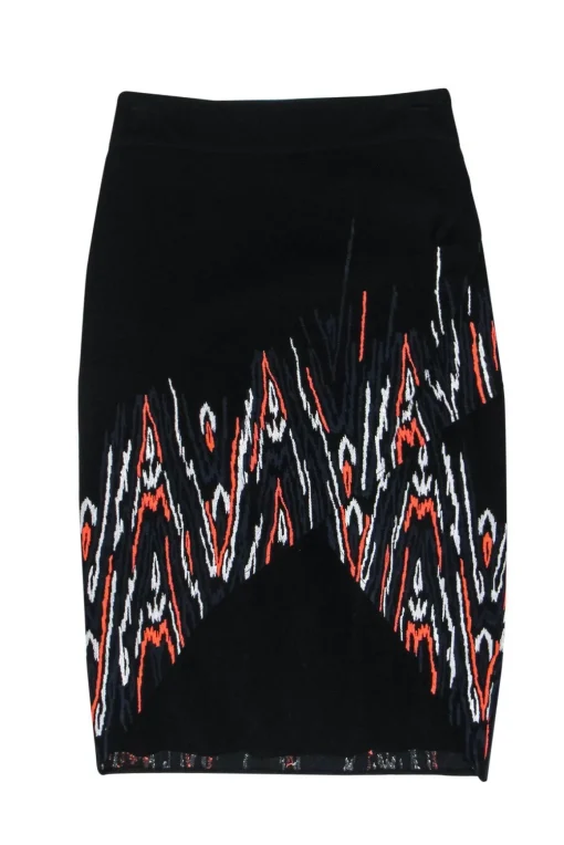 Sass & Bide - Black Pencil Skirt w/ Neon Embroidery Sz 2