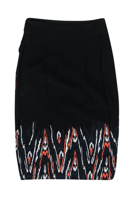 Sass & Bide - Black Pencil Skirt w/ Neon Embroidery Sz 2
