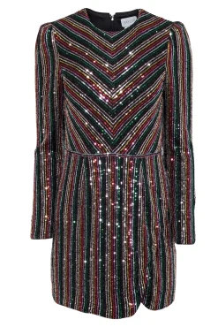 Saylor - Black & Metallic Rainbow Sequin Striped Dress Sz S