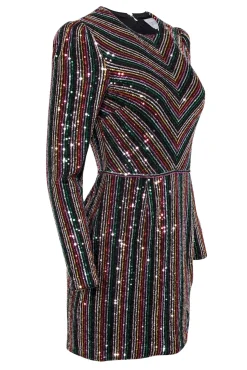 Saylor - Black & Metallic Rainbow Sequin Striped Dress Sz S