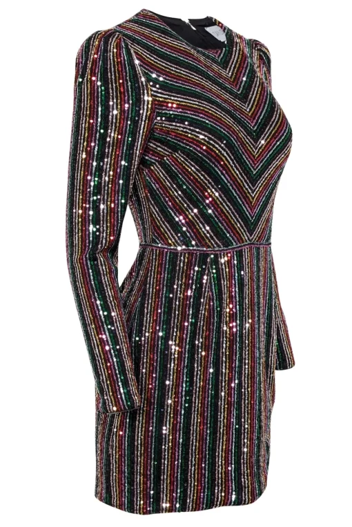 Saylor - Black & Metallic Rainbow Sequin Striped Dress Sz S