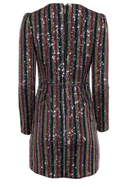 Saylor - Black & Metallic Rainbow Sequin Striped Dress Sz S