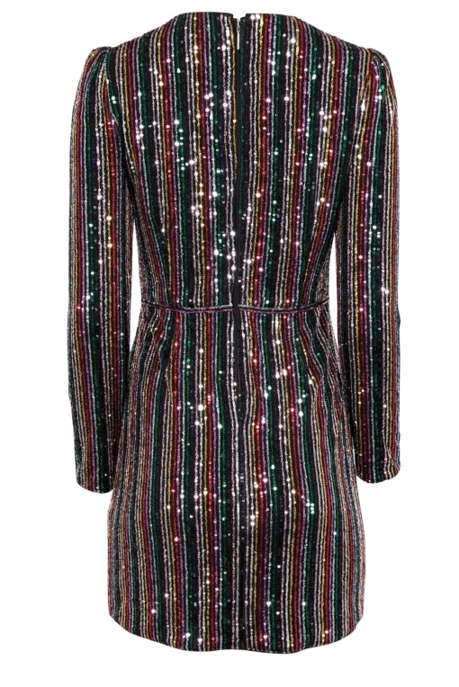 Saylor - Black & Metallic Rainbow Sequin Striped Dress Sz S