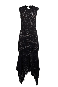 Saylor - Black Lace Asymmetrical Hem Midi Dress Sz M